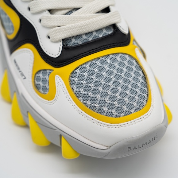 size 43 10 US Balmain B-East White Black Yellow Sneakers Leather Mesh - Picture 8 of 14